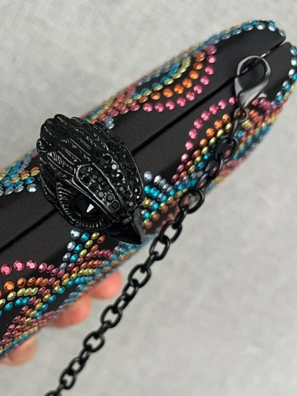Kurt Geiger Crystal Clutch Bag Rainbow Design + Chain Shoulder Strap NWT